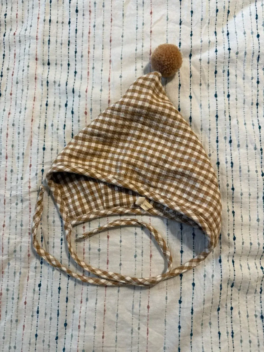 Quincy Mae Checkered Pom Pom Baby Bonnet Size 6-12 Months